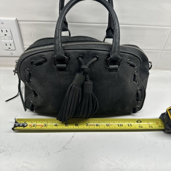 REBECCA MINKOFF Grove Suede Leather Handbag Dark Grey Tassel Top Handle Purse - Picture 9 of 16